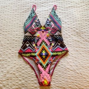 Shein Pink Multicolored One Piece Swimsuit Size Medium NWOT